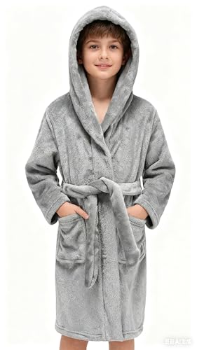 Image of Boys Girls Bathrobes,Toddler Boy Girl Robes,Children's Plush Soft Coral Fleece Hooded Pajamas Sleepwear for Kids