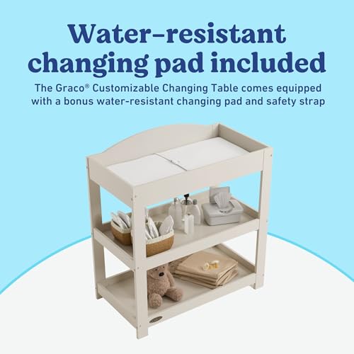 Image of Graco Customizable Changing Table with Water-Resistant Changing Pad (Frosted Oat) - Customizable Modern Flat or Classic Arched Headboard, Changing Pad Included