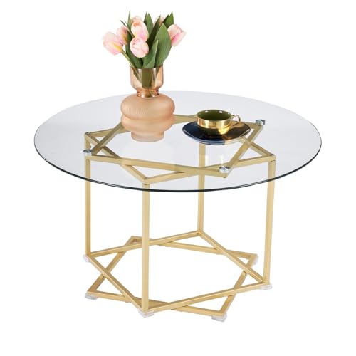 ZZINOKE Table Basse Ronde, Table Basse Verre, Table de Salon, Table d'Appoint pour Meubles De Salon, 80×80 cm