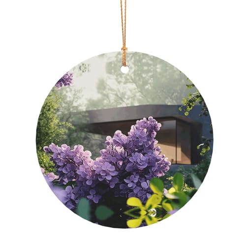 Lila lila Sträucher Weihnachtsbaum hängende Ornamente Runde Form Xmas Anhänger Dekorationen Party 25 cm Goldenes Seil für Baumschmuck 10 cm