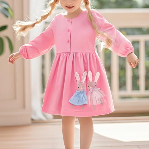 Image of Girls Cotton Long Sleeve Casual Cartoon Appliques Striped Jersey Dresses