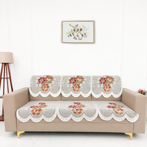 Image of Homerz Premium 'Surya Series' Sofa Cover | Stylish Sofa Protector | Net Fabric | Anti-Stain & Washable Slip Cover Exact Size Antislip (Exclusive Rust, 5 (3+2) Seater, Seat Cover with Backrest)