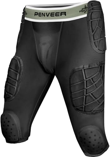Penveer 7.0 Adult Football Girdle for Men with Cup Pocket - Padded Compression Shorts with Integrated Hip, Thigh, Knee & Tailbone Pads for Maximum Protection (Black, AM)
