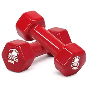 Kakss Cast Iron Vinyl Coated Dumbbells (4+4 = 8KG Red)