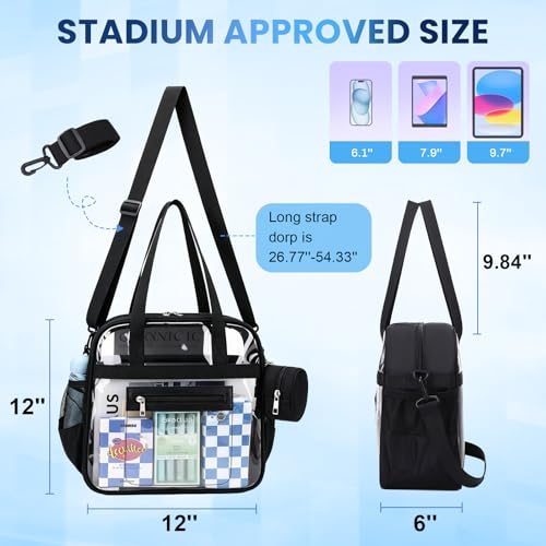 Image of Clear Tote Bag 12x6x12 Stadium Approved Transparent Crossbody Bag with Multi Pockets for Sports Concerts