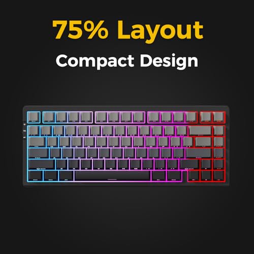 Image of G75 Pro Wireless Mechanical Keyboard, 75% Layout, Gasket Mounted, 5 Layers Dampening,RGB Backlit, 2.4GHz /BT /Wired Tri-Mode, Hot Swappable (Black, Matcha Latte)