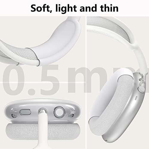 Silicone Case Cover For Airpods Max Headphones, Clear Soft Tpu Ear Cups Cover/Ear Pad Case Cover/Headband Cover For Airpods Max, Transparent Accessories Silicone Protector For Apple Airpods Max, White #TOP4