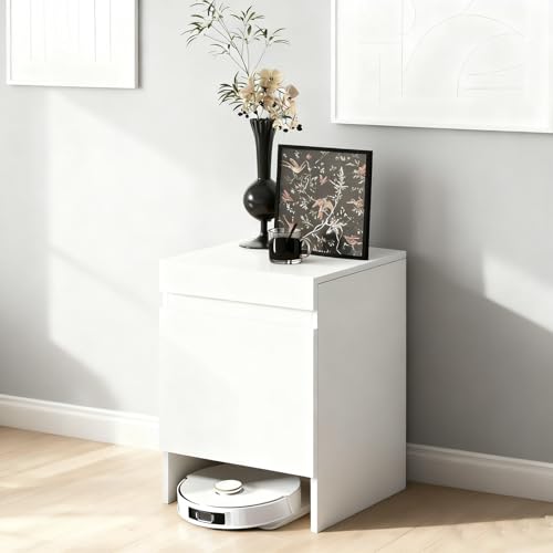 ksxnkhk Mueble con Soporte para Robot Aspirador, Armario de Almacenamiento con Puertas para Robot Aspirador y mopa, pequeño Armario autovaciable, Mesa Auxiliar para salón u Oficina en casa