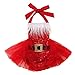Freebily 2tlg. Baby Mädchen Weihnachtself Kostüm Outfits Pailletten Body Strampler mit Tütü goldenen Glocken Stirnband Cosplay Kleidung Weihnachten Kostüm Set Rot_B 86-92/18-24 Monate