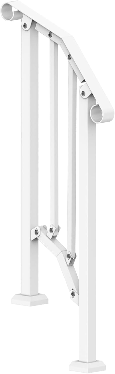 VEVOR Handrails for Outdoor Steps, 1 Step Stair Hand Rail Kit, Transitional Carbon Steel Railings with Installation Kit, Stair Rails for Seniors, Concrete Steps & Porch & Deck, White Retro Arch
