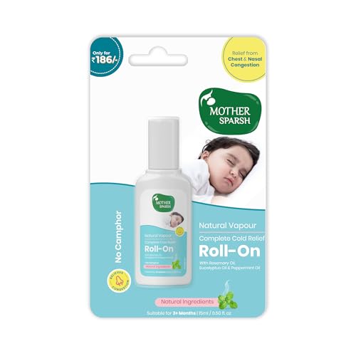 Image of Mother Sparsh Natural Vapour Complete Cold Relief Roll-On for Babies-15ml | With Thymol Crystal, Eucalyptus Oil & Peppermint Oil for Cold & Cough | 100% Natural | Relieves Chest Congestion