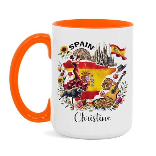Spain Map Ceramic Mug with Name, 11oz/15oz Travel Gift