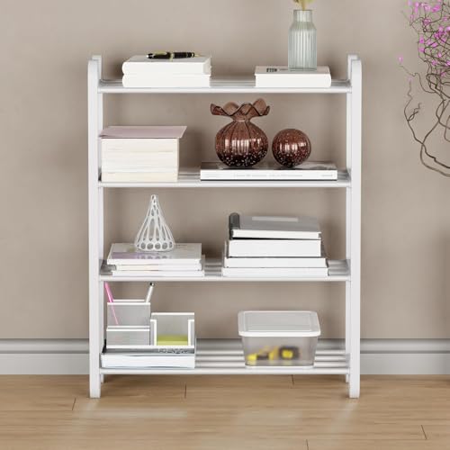 Image of Lukzer 4 Layer Metal Plastic Shoe Rack Stand, Detachable Multi Purpose Storage Organizer Shelf with Unique Feet Design, Space Saving Shoe Holder for Entryway Bedroom Closet (CH-044 /White /57x45x20 cm)