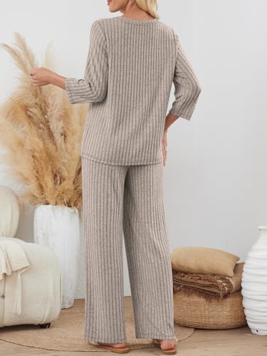 LILLUSORY Womens 2 Piece Lounge Sets Pajamas Matching Outfits 2025 3/4 Sleeve Fall Clothes Vacation Comfy Casual Sweatsuits4