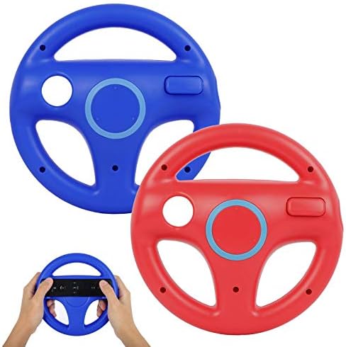 GEEKLIN Steering Wheel for Wii Controller, 2 pcs Red Blue Racing Wheel Compatible with Mario Kart, Game Controller wheel for Nintendo Wii Remote Game [nintendo_wii_u]…