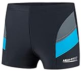 Aqua Speed Trainings Badehose für Jungen + gratis eBook | Schwimmbekleidung | Wasserball Schwimmhose | Kinderbademode 32. Grau Blau Gr. 152 | Andy