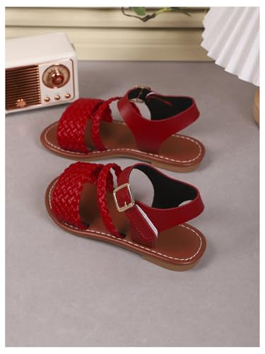 Image of GORGLITTER Girl's Leather Ankle Strap Flat Sandals Dressy Braided Round Open Toe Summer Vacation Beach Cute Sandals 2025