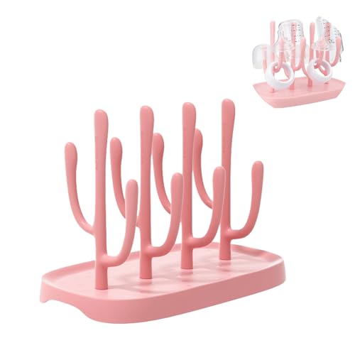 Image of YilulvDeng Pink Baby Bottle Drying Rack, Portable Bottle Holder for Baby Accessories