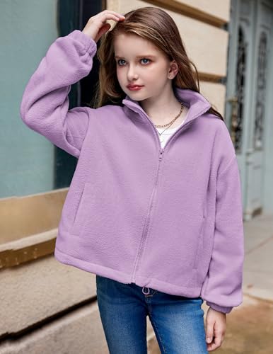 Arshiner Girls Zip Up Fleece Jacket Fall Winter Sherpa Sweatshirts Warm Outwear Crop Coat with Pockets3