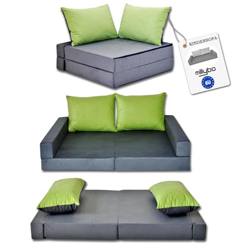millybo Kindersofa Kindercouch Kindermatratze Minicouch Set + 2 Kissen...