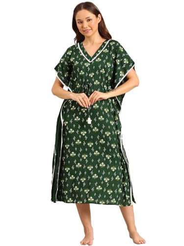 Image of Rupa Jon Aishwarya Women Full Length Printed Kaftan Nighty in Premium Cotton Blend Fabric, Night Dress, Maxi Nighty for Comfortable Everyday Wear