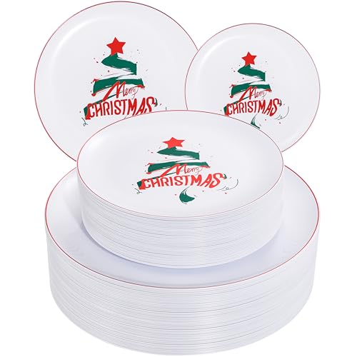 NOCCUR 60PCS Christmas Plates - Include 30 Dinner/Dessert Plastic Plates with Red Christmas Trees, Serve for 30 Guests NOCCUR 60PCS Christmas Plates - Include 30 Dinner/Dessert Plastic Plates with Red Christmas Trees, Serve for 30 Guests