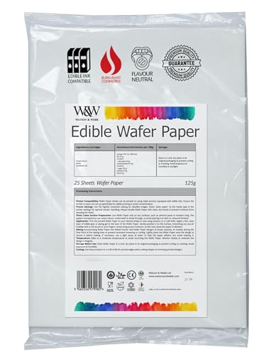 Printable Edible Wafer Paper Sheets by Watson & Webb (0.35 mm, 25 Sheets) Vegan, ISO‑Certified, Tasteless