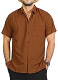 LA LEELA Men's Solid Button-Down Hawaiian Casual Shirts XL Brown-W880