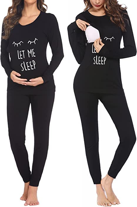 Ekouaer Pigiama Donna Premaman Pigiami maternità Invernali Manica Lunga Due Pezzi Abbigliamento da Notte Morbido, S-XXL