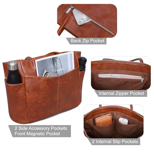 Bolso tote grande para mujer de cuero vegano 23L con cremallera miniatura 5