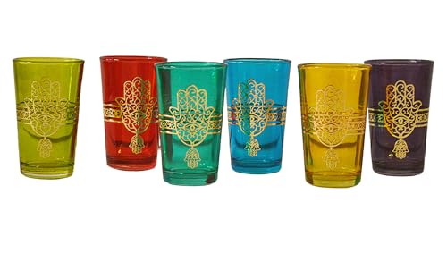 Tea Serving & Glasses Moroccan Set of 6 Tea Glasses Exquisite and Royal Khmissa Colorful