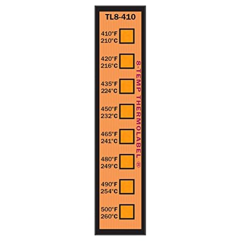 8-Temp Thermolabel 410-500°F Temperature Label for Metal Coating Powder Coating Pack of 16 Labels Cover