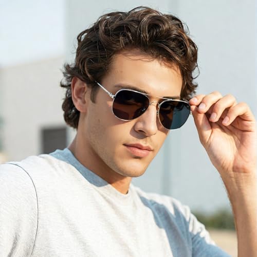 Classic Aviator Sunglasses Polarized Protection Mirrored Shades for Men & Women Vintage Style UV Protection Silver Frame
