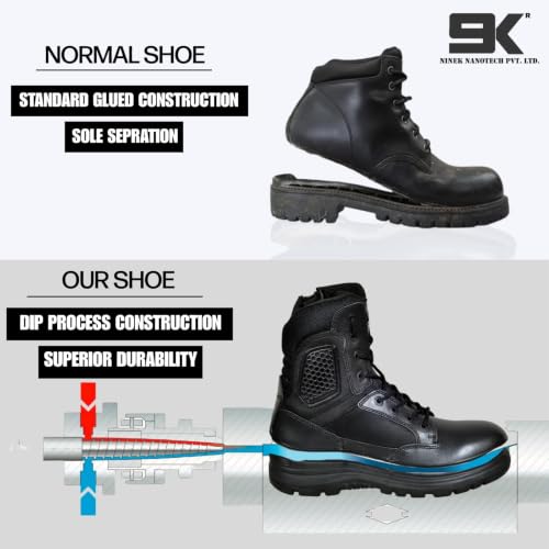 Image of 9K MNK-001 Men's Tactical Work Boots with Side Zipper Lightweight Leather Military Style, Comfortable, Durable and Breathable for Outdoors |Boots Black Waterproof Leather Motorcycle Combat Army Boot