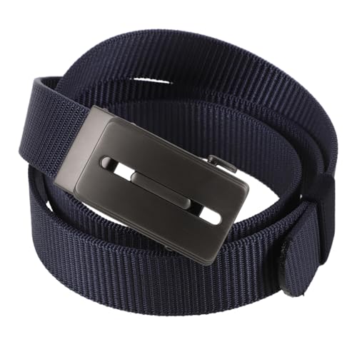 Men's Adjustable Nylon Ratchet Belt No Holes Design Durable Webbing for Jeans and Dress Pants Dark Blue with Sleek Buckle Everyday Versatile Accessory