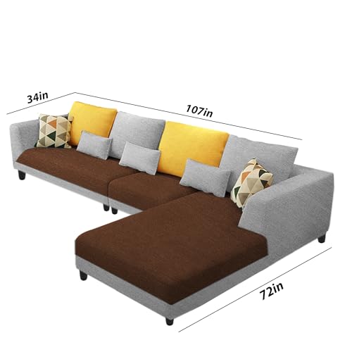Image of Galib RHS 6 Seater L Shape Sofa Set for Living Room (Brown Grey Fabric) Premium Fabric Sofa