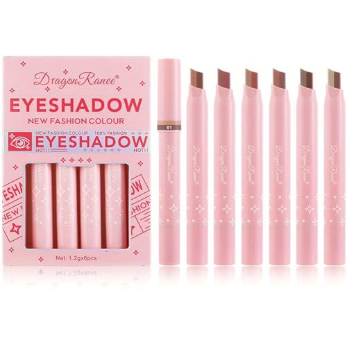 MooGlamor 6 Pcs Shimmer Eye Shadow Stick Glitter Eye Shadow with Two-Color Gradient and Waterproof Eyeshadow Pen for Long Lasting Eye Makeup