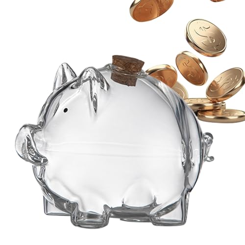 Tirelire Cochon en Verre Transparent - Banque De Pièces Déco Forme De Porc, Petit Pot Économiseur D’Argent Portable, Contenant pour Étagère Ou Bureau | Tirelire en Verre Artisanale avec Forme