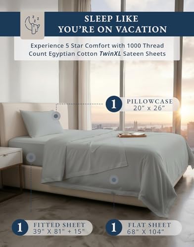 Image of LANE LINEN Twin XL Sheets for Adjustable Bed 100% Egyptian Cotton - Silver