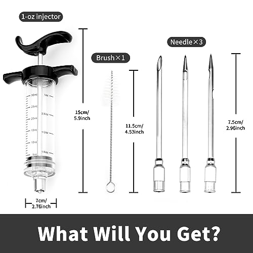 turkey meat injector syringe kit with 3 marinade needles for bbq grill smoker 1 cleaning brush 1 oz30 ml large capacity injector marinades for meats black