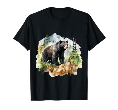 Realistic Bear in a Scenic Watercolor Landscape T-Shirt