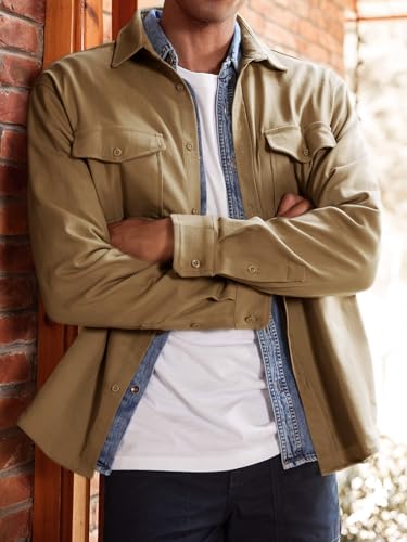Runcati Mens Casual Shacket Twill Button Down Shirt Jacket Long Sleeve Lightweight Jacket2