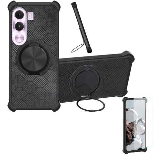 Case Compatible for realme C100i Phone Case Cover [with 1* Tempered Glass Screen Protector] Hybrid Case[360°Ring Support, Magnetic] CX-25-HEI