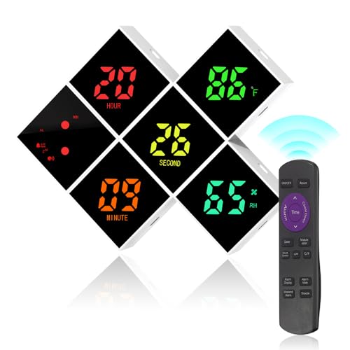 Reloj de pared digital con control remoto, 4 atenuadores de brillo, alarma fuerte, módulo de bricolaje, reloj de pared LED con fecha, temperatura, humedad, 12 horas/24 horas, control de voz de