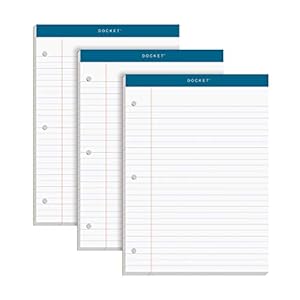TOPS Docket Writing Pads, 8-1/2″ x 11-3/4″, Legal Rule, White Paper, 3-Hole Punched, 100 Sheets, 3 Pack (63393)