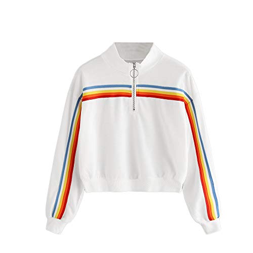 Sweat-shirt femme décontracté blanc manches longues pull zippé à motif moderne