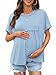 Tankaneo Womens Maternity Tops Summer Batwing Short Sleeve Casual T Shirts Oversized Pleated Pregnancy Clothes Sky Blue