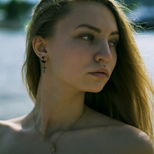 Cross Hoop Earrings For Men And Women Dangle Hanging Religious Cross Earrings Silver,Gold,Black For Christmas Easter Prayer Baptism Communion #TOP2