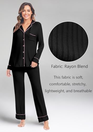 Women's Pajama Sets Long Sleeve Button Down Soft Knit Sleepwear Pjs 2 Piece Lounge Set2