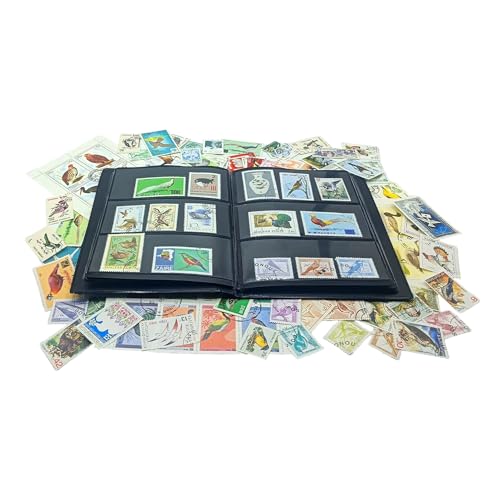 IMPACTO COLECCIONABLES – 100 Bird-Themed Stamps Collection with Included Album (5.5 x 7 x 0.4 in) | Enhance your philatelic collection with authentic postmarked stamps in a compact and elegant album